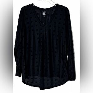Bobeau Black Flocked Velvet Heart Hearts Love V-Neck Blouse Top Large Nordstrom